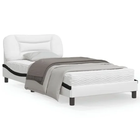 Bed frame with black and white synthetic leather headboard by , Beds and slatted bases - Ref: Foro24-3207987, Price: 155,23 €...