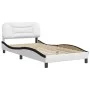 Bed frame with black and white synthetic leather headboard by , Beds and slatted bases - Ref: Foro24-3207987, Price: 155,23 €...