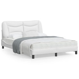 Estructura de cama cabecero cuero sintético blanco 140x200 cm