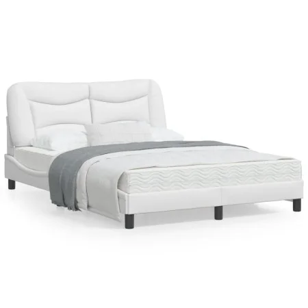 White synthetic leather headboard bed frame 140x200 cm by , Beds and slatted bases - Ref: Foro24-3208003, Price: 231,09 €, Di...