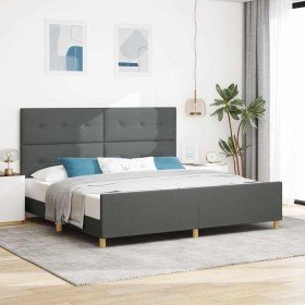 Estructura de cama con cabecera Gris oscuro 200 x 200 cm tela Estructura de cama con cabecera Gris oscuro 200 x 200 cm tela