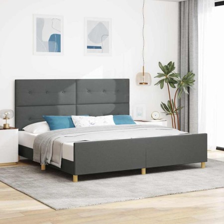 Estructura de cama con cabecera Gris oscuro 200 x 200 cm tela