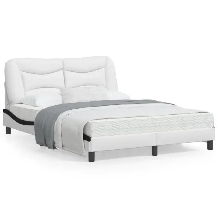 Estructura cama cabecero cuero sintético blanco negro 140x200cm de , Camas y somieres - Ref: Foro24-3208008, Precio: 229,98 €...