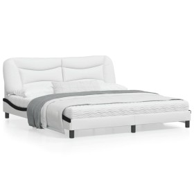 Bed frame with black and white synthetic leather headboard by , Beds and slatted bases - Ref: Foro24-3208022, Price: 265,78 €...