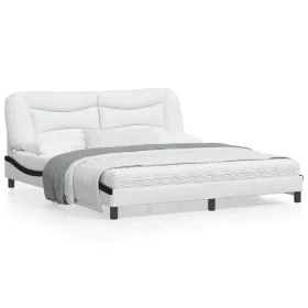Bed frame with black and white synthetic leather headboard by , Beds and slatted bases - Ref: Foro24-3208022, Price: 260,60 €...