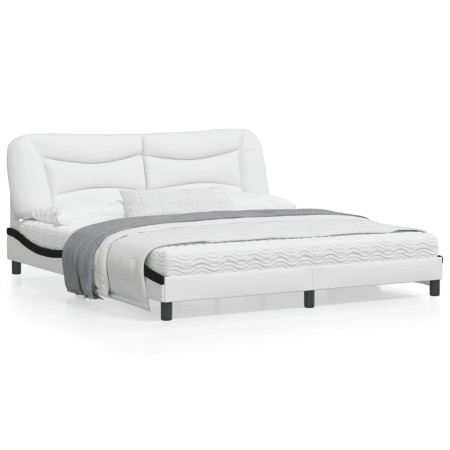 Bed frame with black and white synthetic leather headboard by , Beds and slatted bases - Ref: Foro24-3208022, Price: 265,78 €...