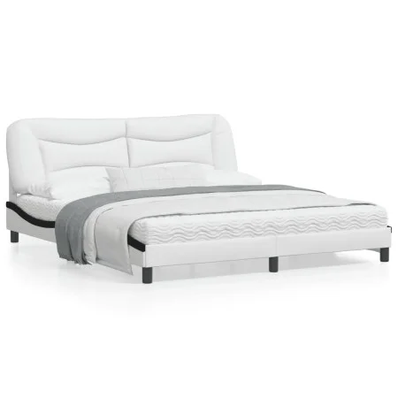 Bed frame with black and white synthetic leather headboard by , Beds and slatted bases - Ref: Foro24-3208022, Price: 261,72 €...