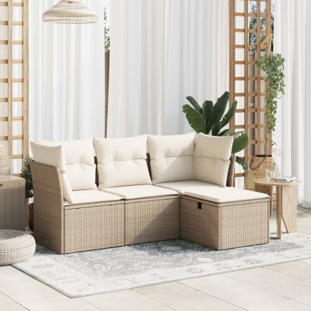 Gartensofa-Set mit Kissen, 4-teilig, beiges synthetisches Rattan von , Gartensets - Ref: Foro24-3263114, Preis: 272,89 €, Rab...