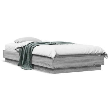 Bed frame with LED lights Sonoma gray 100x200 cm by , Beds and slatted bases - Ref: Foro24-839509, Price: 105,11 €, Discount: %