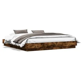 Bed frame with LED lights smoked oak 200x200 cm by , Beds and slatted bases - Ref: Foro24-3209769, Price: 155,91 €, Discount: %