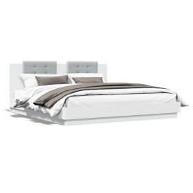 Estructura de cama con cabecero y luces LED blanco 160x200 cm