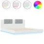 Bed frame with headboard and white LED lights 160x200 cm by , Beds and slatted bases - Ref: Foro24-3209996, Price: 204,04 €, ...
