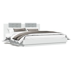 Bed frame with headboard and white LED lights 200x200 cm by , Beds and slatted bases - Ref: Foro24-3209982, Price: 291,48 €, ...