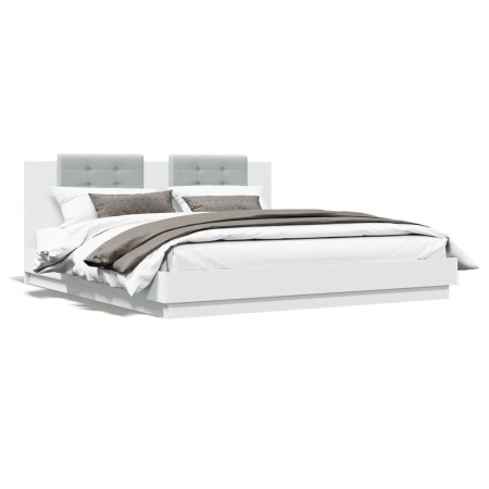 Bettgestell mit Kopfteil und weißen LED-Leuchten 200x200 cm von , Betten und Lattenroste - Ref: Foro24-3209982, Preis: 291,48...