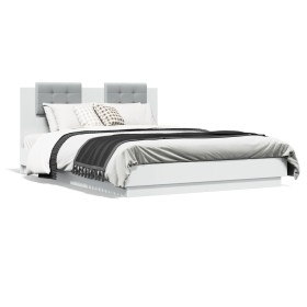 Estructura de cama con cabecero y luces LED blanco 140x200 cm