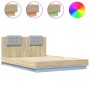 Bed frame headboard LED lights Sonoma oak 140x200 cm by , Beds and slatted bases - Ref: Foro24-3210012, Price: 190,60 €, Disc...