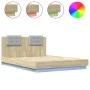 Estructura de cama cabecero luces LED roble Sonoma 140x200 cm de , Camas y somieres - Ref: Foro24-3210012, Precio: 188,34 €, ...