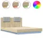 Estructura de cama cabecero luces LED roble Sonoma 120x200 cm de , Camas y somieres - Ref: Foro24-3210019, Precio: 178,97 €, ...