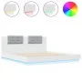 Bed frame with headboard and white LED lights 180x200 cm by , Beds and slatted bases - Ref: Foro24-3209989, Price: 244,35 €, ...