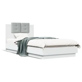 Bed frame with headboard and white LED lights 90x200 cm by , Beds and slatted bases - Ref: Foro24-3210031, Price: 168,40 €, D...