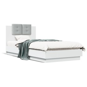Estructura de cama con cabecero y luces LED blanco 90x200 cm