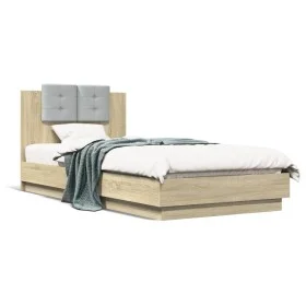 Bed frame headboard LED lights Sonoma oak 90x200 cm by , Beds and slatted bases - Ref: Foro24-3210033, Price: 163,25 €, Disco...