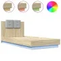 Bed frame headboard LED lights Sonoma oak 90x200 cm by , Beds and slatted bases - Ref: Foro24-3210033, Price: 163,25 €, Disco...
