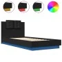Bed frame with headboard and LED lights black 100x200 cm by , Beds and slatted bases - Ref: Foro24-3210025, Price: 176,72 €, ...