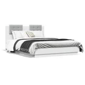 Bed frame with headboard and white LED lights 140x190 cm by , Beds and slatted bases - Ref: Foro24-3210038, Price: 209,73 €, ...