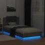 Concrete gray LED lights headboard bed frame 100x200 cm by , Beds and slatted bases - Ref: Foro24-3210027, Price: 170,28 €, D...