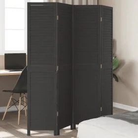 Black Paulownia solid wood 4-panel dividing screen by , Room dividers - Ref: Foro24-358850, Price: 107,24 €, Discount: %