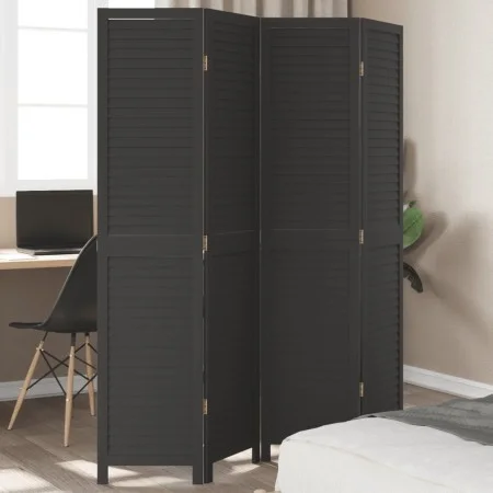 Black Paulownia solid wood 4-panel dividing screen by , Room dividers - Ref: Foro24-358850, Price: 107,24 €, Discount: %