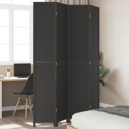 Biombo separador de 4 paneles madera maciza Paulownia negro de , Divisores de ambientes - Ref: Foro24-358852, Precio: 156,95 €