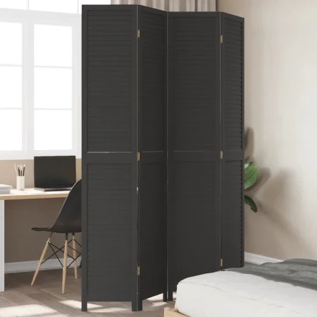 Black Paulownia solid wood 4-panel dividing screen by , Room dividers - Ref: Foro24-358852, Price: 143,69 €, Discount: %