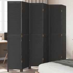 Biombo separador de 6 paneles madera maciza Paulownia negro de , Divisores de ambientes - Ref: Foro24-358859, Precio: 200,42 ...