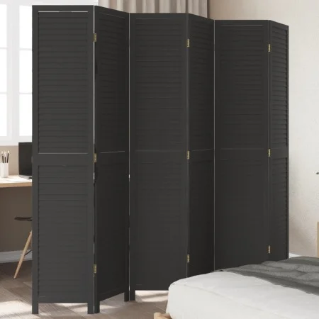 Black Paulownia solid wood 6-panel dividing screen by , Room dividers - Ref: Foro24-358859, Price: 196,29 €, Discount: %