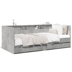 Concrete gray engineered wood lounger with drawers 100x200 cm by , Beds and slatted bases - Ref: Foro24-3280842, Price: 206,5...