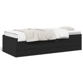 Lounger with drawers black engineered wood 75x190 cm by , Beds and slatted bases - Ref: Foro24-3280889, Price: 166,39 €, Disc...