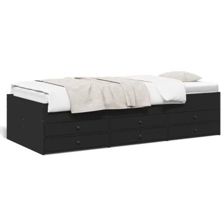 Lounger with drawers black engineered wood 75x190 cm by , Beds and slatted bases - Ref: Foro24-3280889, Price: 166,39 €, Disc...