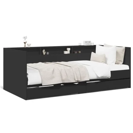 Liege mit Schubladen aus schwarzem Holzwerkstoff, 75 x 190 cm von , Betten und Lattenroste - Ref: Foro24-3280861, Preis: 186,...