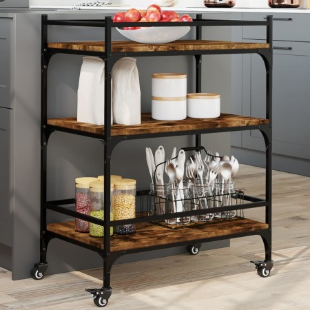 Smoked oak engineered wood kitchen cart 65x40x86.5 cm by , Kitchen and dining carts - Ref: Foro24-842398, Price: 60,27 €, Dis...