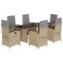 7-teiliges Garten-Essset mit beigen Kissen aus synthetischem Rattan von , Gartensets - Ref: Foro24-3212263, Preis: 952,28 €, ...