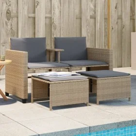 2-Sitzer-Gartensofa mit beigem PE-Rattantisch und Hockern von , Gartensets - Ref: Foro24-368419, Preis: 220,26 €, Rabatt: %