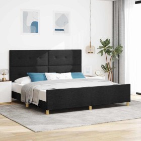 Estructura de cama con cabecera Negro 200 x 200 cm tela