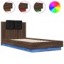 Estructura de cama cabecero luces LED marrón roble 90x190 cm de , Camas y somieres - Ref: Foro24-3210065, Precio: 166,92 €, D...