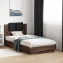Estructura de cama cabecero luces LED marrón roble 90x190 cm de , Camas y somieres - Ref: Foro24-3210065, Precio: 166,92 €, D...