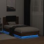 Estructura de cama cabecero luces LED marrón roble 90x190 cm de , Camas y somieres - Ref: Foro24-3210065, Precio: 166,92 €, D...