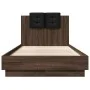 Bed frame headboard LED lights oak brown 90x190 cm by , Beds and slatted bases - Ref: Foro24-3210065, Price: 164,91 €, Discou...