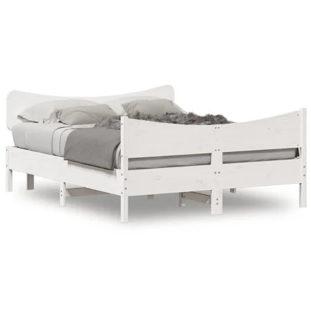 Bed frame with white pine wood headboard 140x200 cm by , Beds and slatted bases - Ref: Foro24-3216382, Price: 213,95 €, Disco...