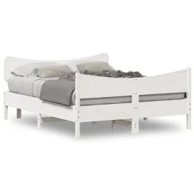Bed frame with white pine wood headboard 140x190 cm by , Beds and slatted bases - Ref: Foro24-3216394, Price: 210,70 €, Disco...